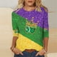 thumbnail image 1 of Tejiojio Mardi Gras Shirts for Women Patch Print 3/4 Sleeve Tops Carnival Party Tshirt Casual Crewneck Blouse, 1 of 5