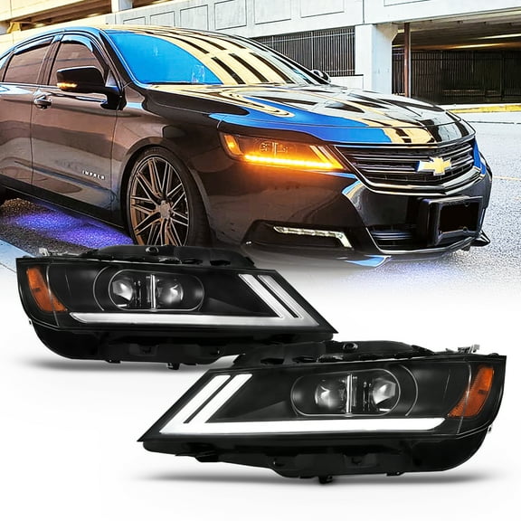 AKKON - [Switchback LED Signal]For 2014-2020 Chevy Impala LED DRL Black Bezel Dual Projector Headlight  Lamp Assembly