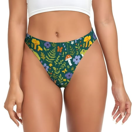 Qokaie Forest Flora And Fauna Printed Women s Cotton Thong Underwear  Sexy Breathable Panties G-string-X-Small