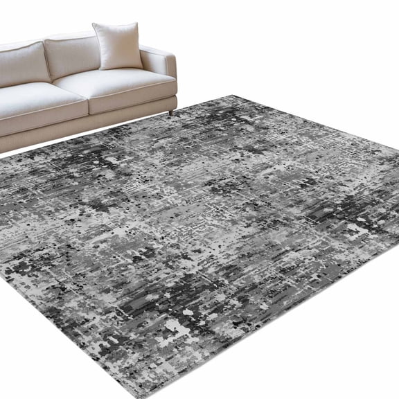 Black Grey 3x5ft Non Slip Area Rug Abstract Modern Boho Mottled Vintage Washable Soft Area Rugs for Living Room, Indoor Circle Carpet for Bedroom Dining Room Kitchen