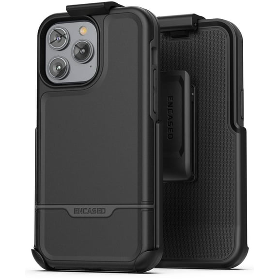 Encased Rebel Holster Designed for iPhone 14 PRO Case with Belt Clip - Ultra Protective Heavy Duty Phone Case (Black)