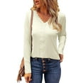 thumbnail image 2 of Women Elegant Lace Trim Tops Spring Casual Solid V-Neck Sexy Long Sleeve Pullover Blouse T-shirt Trendy Tops, 2 of 5