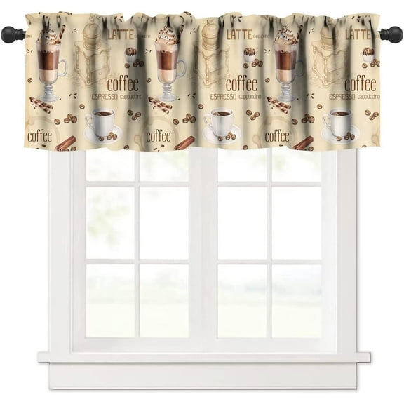 Warm Coffee Valances Curtains for Windows, Vintage Style Windows Curtain Valance for Kitchen Bedroom Bathroom Decor with Rod Pocket, One Panel 54X18 Inches