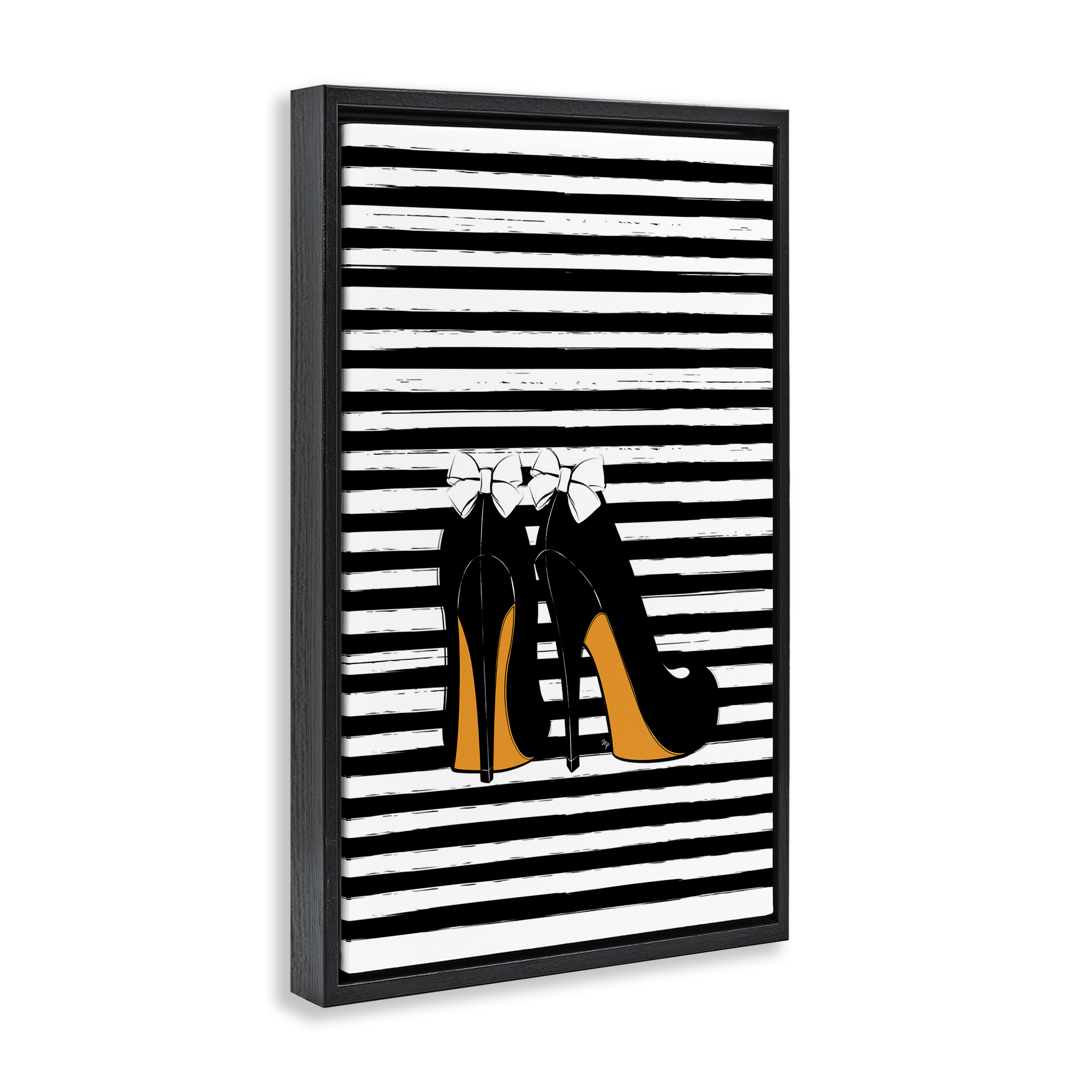 Stupell Industries Bow Heels on Stripes Beauty & Fashion Painting Black Floater Framed Art Print Wall Art, 17 x 25