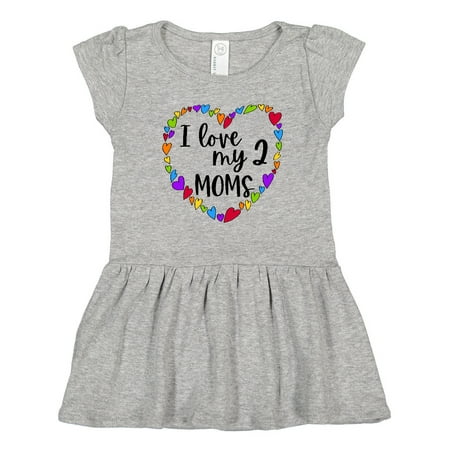 

Inktastic I Love My Two Moms- Pride Rainbow Hearts Gift Toddler Girl Dress