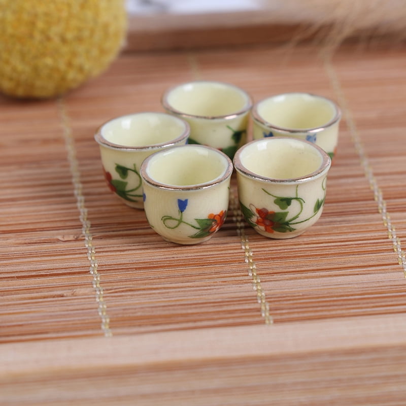 1Set 1:12 Dollhouse Miniature Cups & Pot Set Ceramics Tea Cups Doll House De WH 