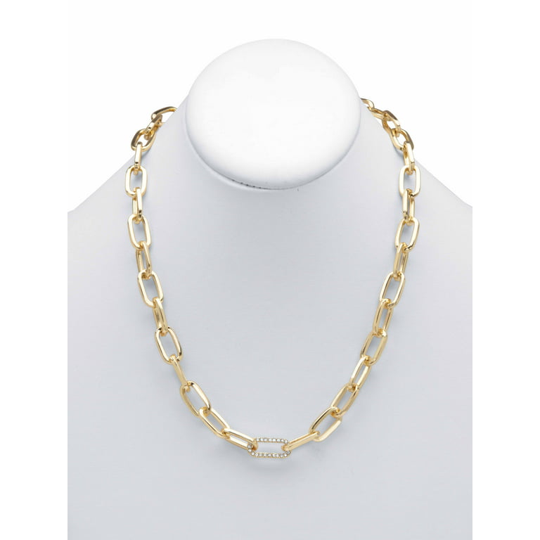 White Crystal Gold Tone Paperclip Necklace - OPC1348