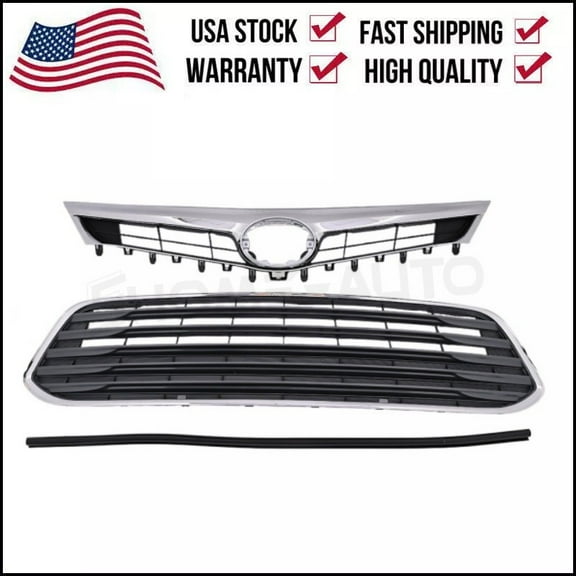 Plastic Front Bumper Grille Set Upper/Lower For 2013-2015 Toyota Avalon