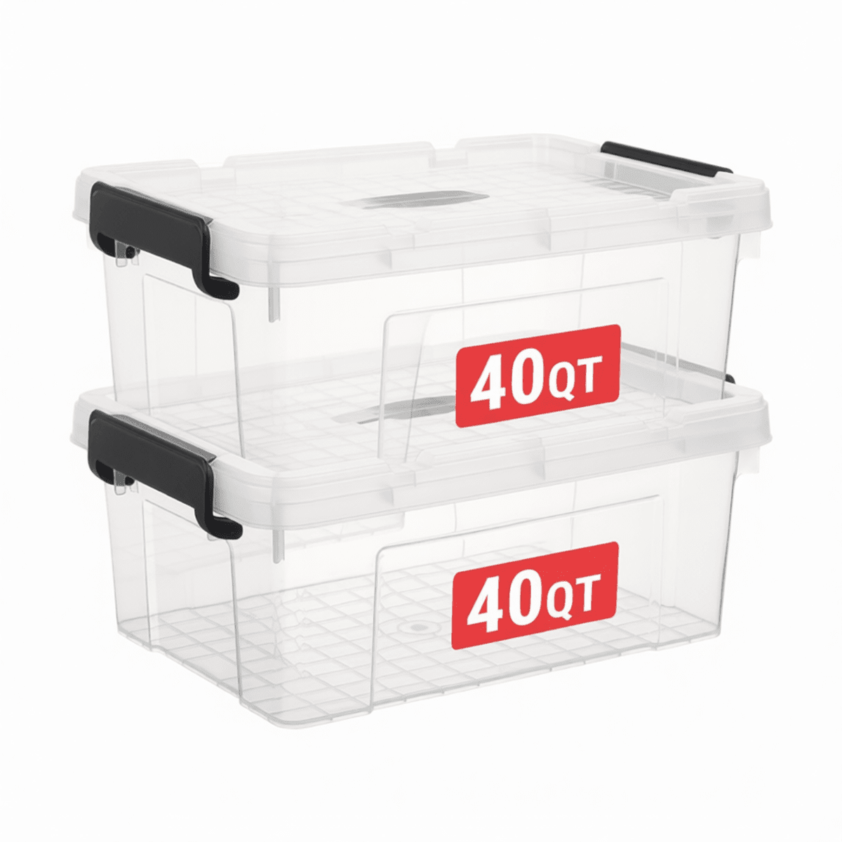 Plastic Storage Bins with Handle and Lid Clear PP Organizing Containers for Home or Office 40 Quart Capacity Pack of 6