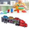 thumbnail image 4 of 1:48 Scale Detachable Transporter Semi Rig Car Carrier Truck Toy Model Set with 6 Small Miniature Alloy Vehicles for Toddlers Boys Girls, Red (13.7x4.7x2.7 Inches / 35x12x7 cm), 4 of 9