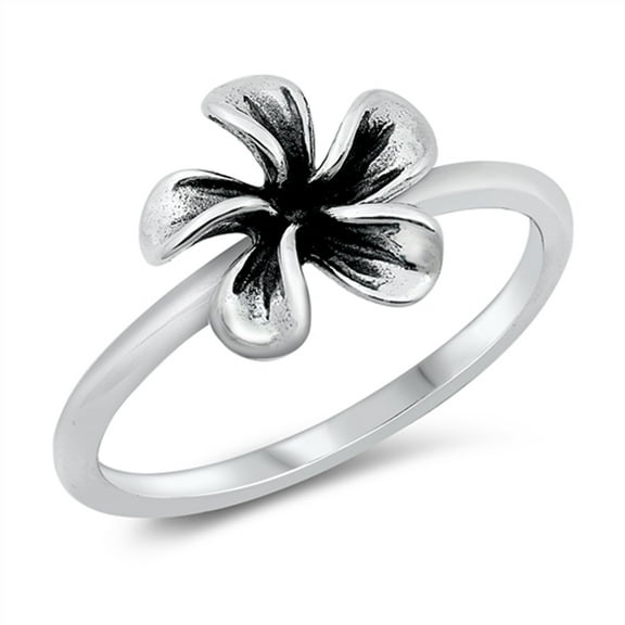 Classic Oxidized Realistic Plumeria Ring .925 Sterling Silver Band Jewelry Female Male Size 10
