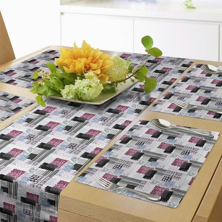 

1990s Table Runner & Placemats Repeating Memphis Style Composition Abstract Geometric Composition Set for Dining Table Decor Placemat 4 pcs + Runner 12 x90 Pink Ruby by Ambesonne
