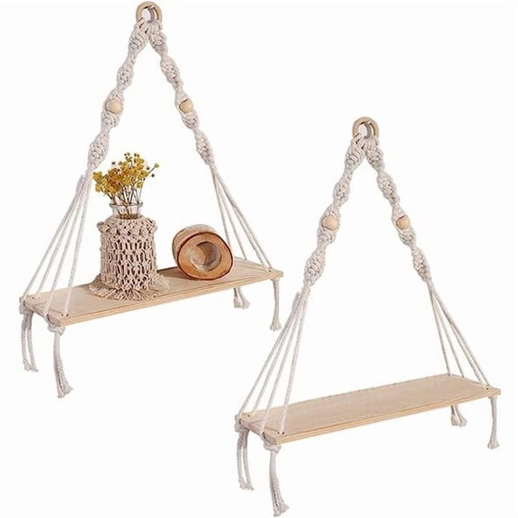 Wall Hanging Shelf ,Boho Shelves With Wood Shelf ,2 Pcs Handmade Macrame Shelf for Hanging Plants and Decor