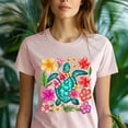 thumbnail image 2 of Sea Turtle Hibiscus Flower Shirt | Tropical Floral Summer Graphic Tee , Yellow, 2XL, 2 of 6