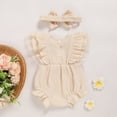 thumbnail image 2 of Zehjuhan Infants Baby Girl Ruffle Bubble Romper One-Piece Shorts Jumpsuit with Mesh Butterfly Sleeves Summer Outfit Apricot，0-3M, 2 of 7