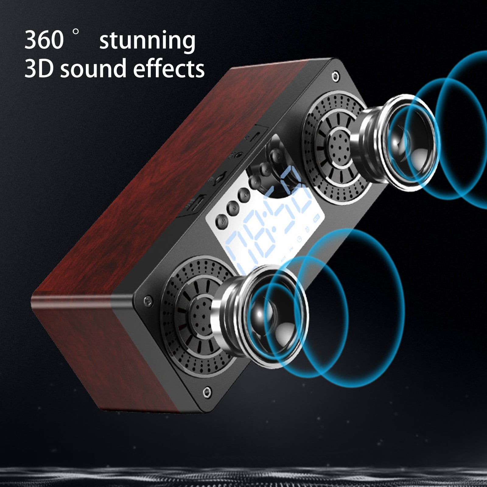 maho A10 Wooden Clock Multi-function Bluetooth Audio U Disk Card Gift Gift Mobile Phone Computer Speaker Bluetooth Speaker for Gift, Shower, Party, Home, Travel