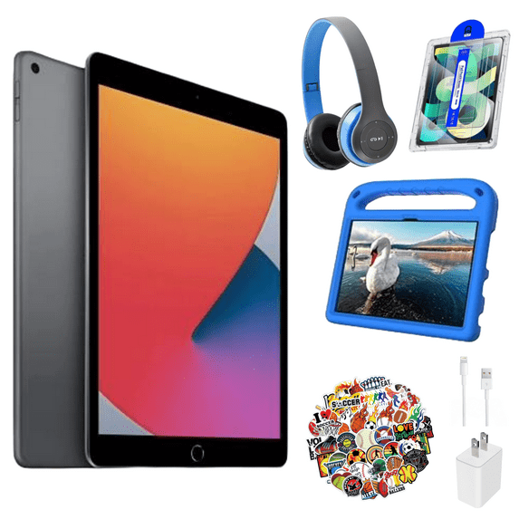 Restored Apple iPad 7 Kid's Bundle - 10.2" 32GB Space Gray (Wi-Fi) - Shock Proof Case, Bluetooth Headphones, Screen Protector, Kid's Stickers, and Charger Included