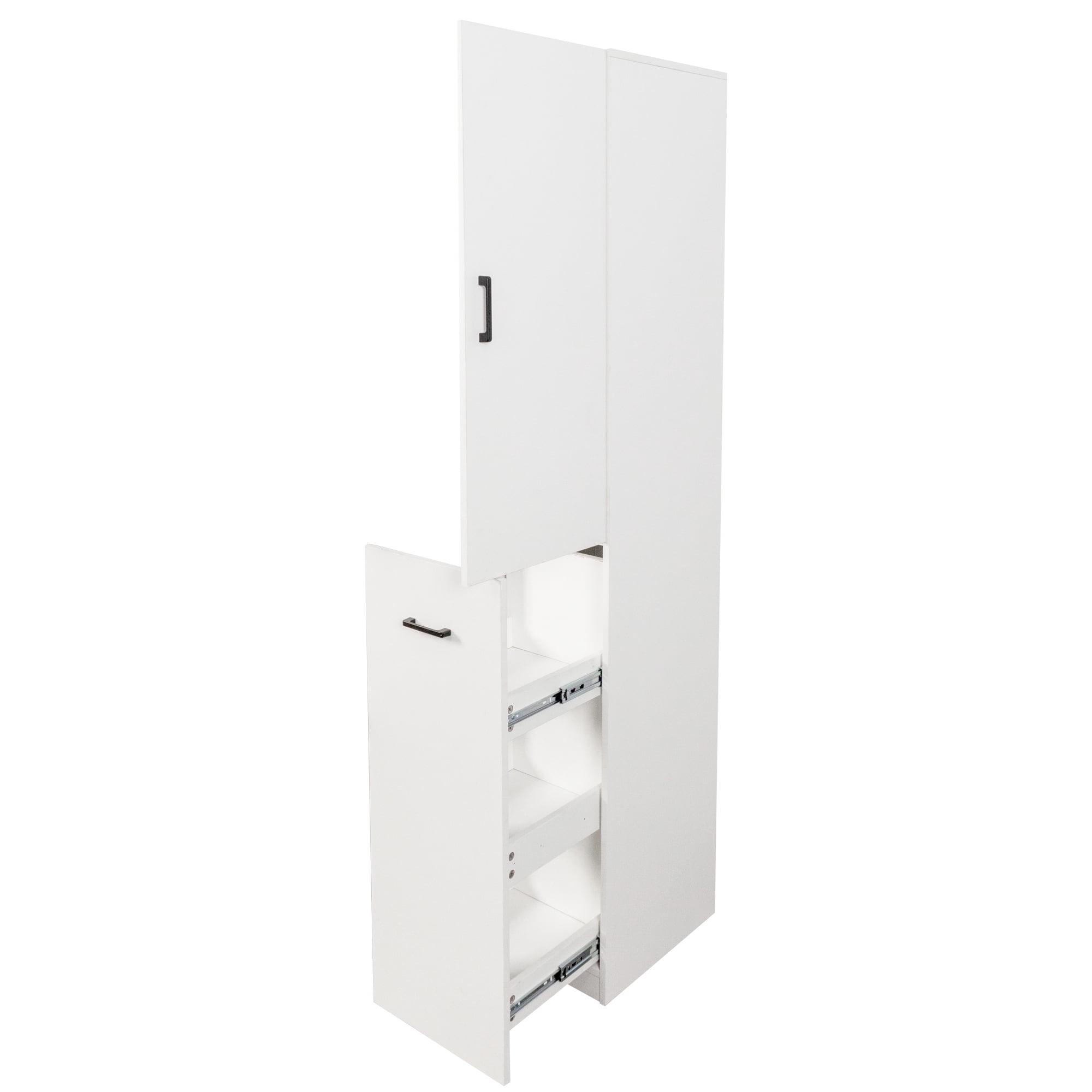 Kitchen Pantry Tall Cabinet Freestanding with 1 Door 3-Tier Pull-Out Storage Shelf, White