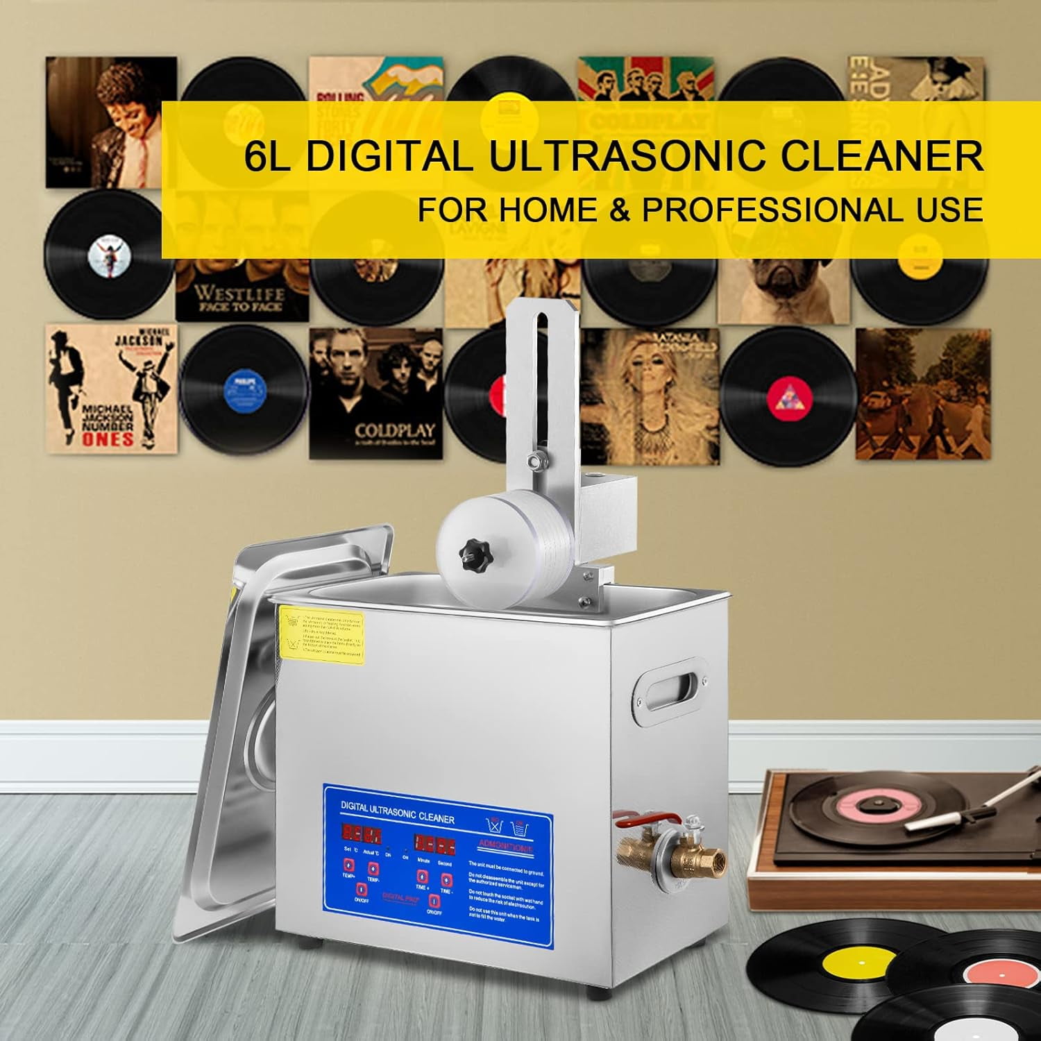 SIHAO 6L 40kHz Ultrasonic Vinyl Cleaner 7-12 Inch 8 Records Ultrasonic Vinyl Cleaning Machine 180W Ultrasonic Records Cleaner Stainless Steel Tank w/ Heater & Timer