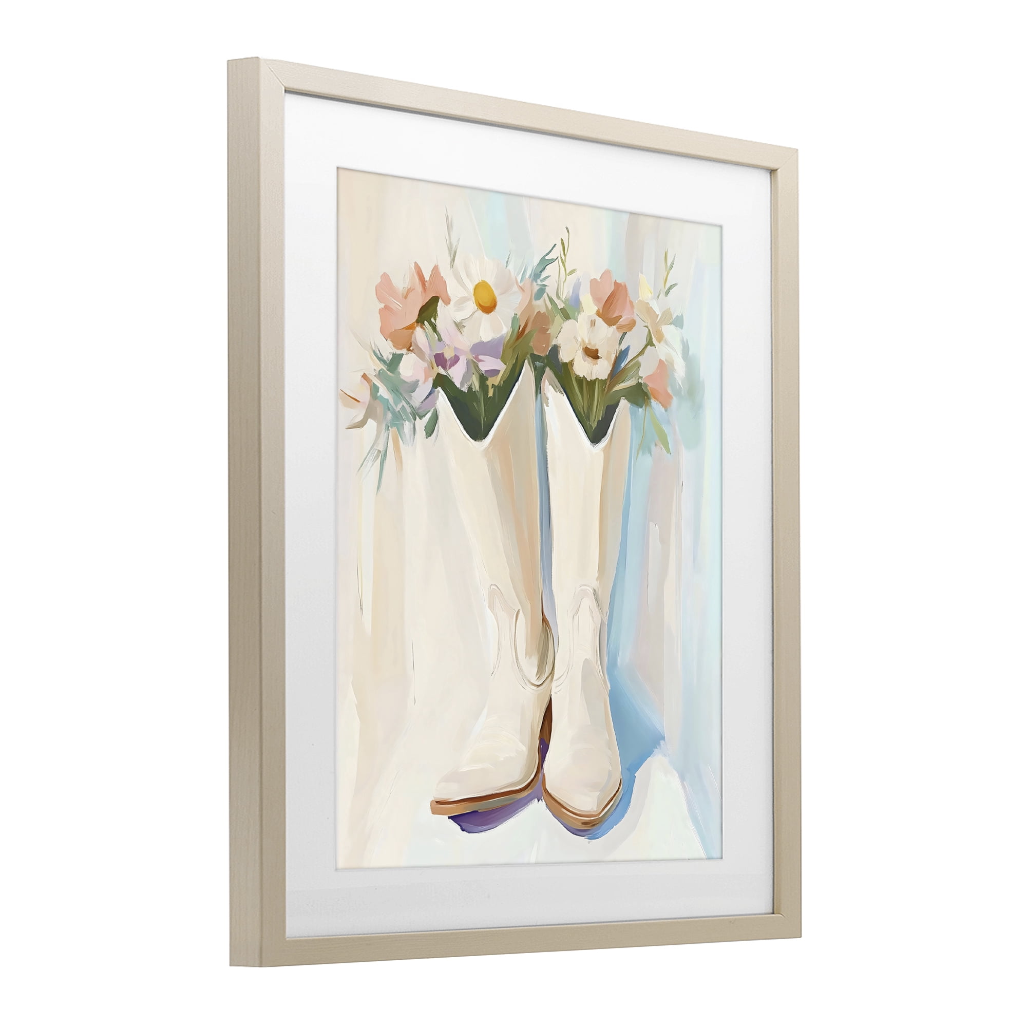 Stupell Industries Floral White Cowgirl Boots Birch Framed Print Under Glass, design by The Prints Vibe