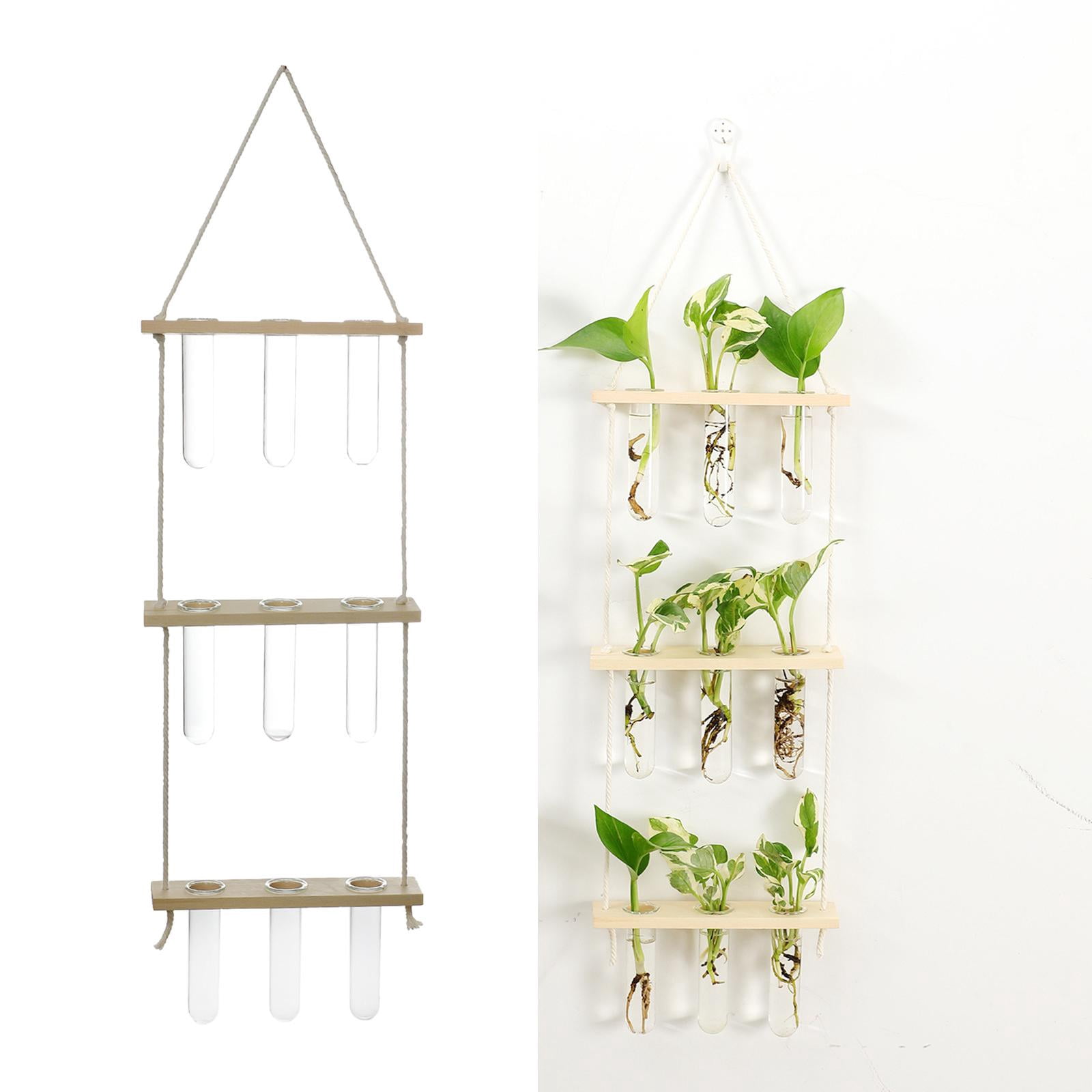Plant Vase Test Tube Vase Wood Wall Hanging Planter - Natural Wood