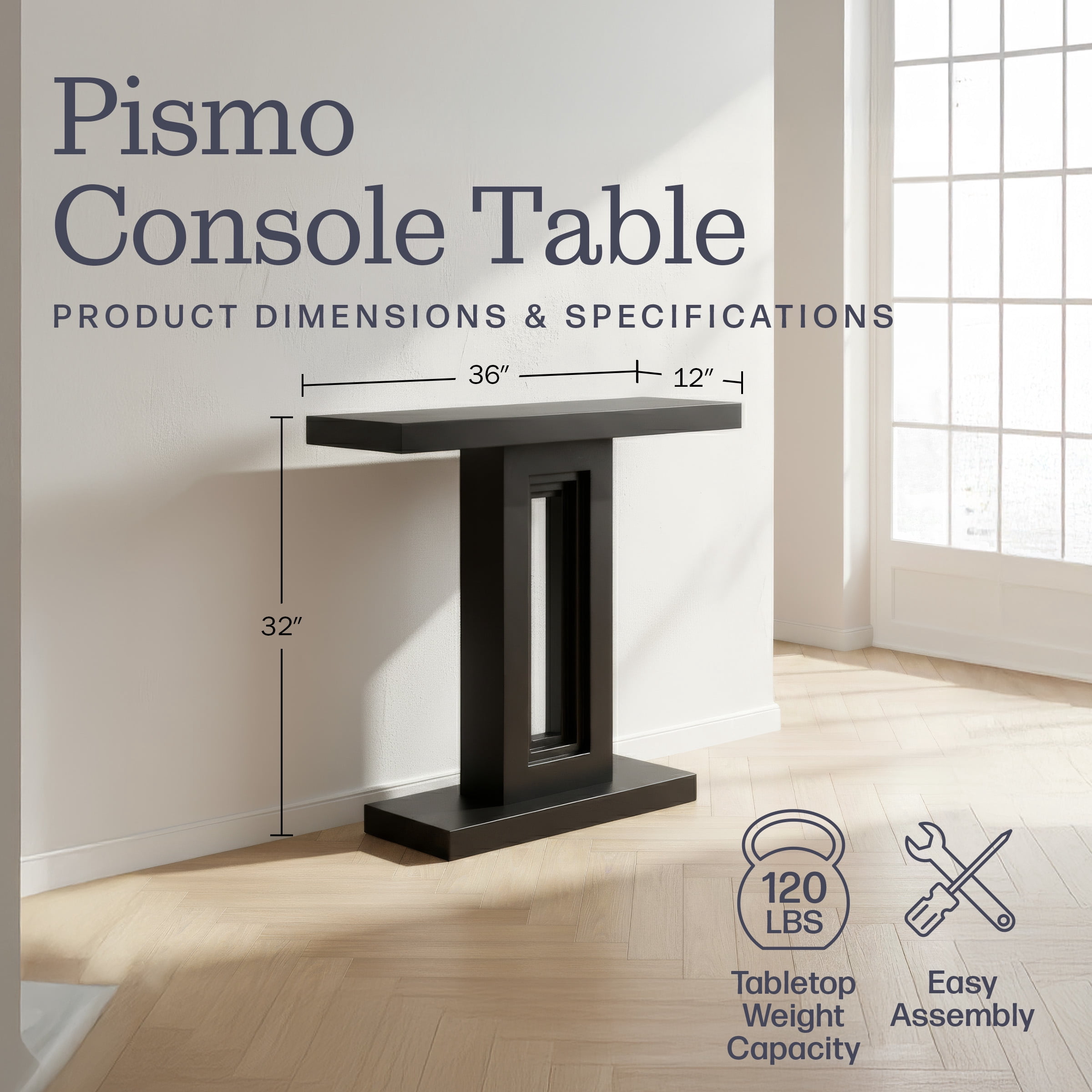 Alaterre Furniture Pismo Solid Wood Console Table - 36 Inch Modern Small Entryway Table (Black)
