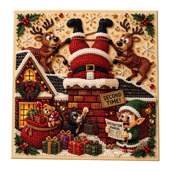 DIY Christmas Pearl Diamond Art Kit, 7.87" Santa Reindeer House Plastic 3D Pearl Art Kit, Vintage Christmas Home Wall & Tabletop Decor, Handmade Holiday Craft Gift for Christmas Party