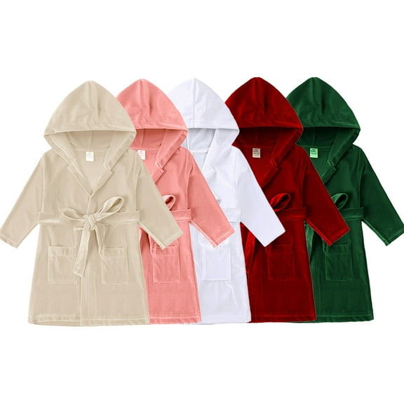 Godderr Kids Toddler Girls Bathrobes Dress for Newborn Hooded Long Robes Velvet Pajamas Winter Fuzzy Solid Color Bathrobe for 9M-9Y