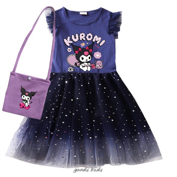 Robe Imprimée Lovely Kuromi Melody Vêtements Bébé Filles Robes Décontractées avec Petit Sac Enfants Dessin Animé Mariage Fête Princesse Vestidos