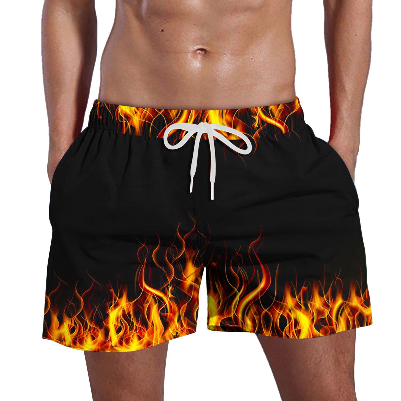 Styesk Mens Shorts Men's Flame Printing Special Print Beach Casual
