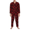 thumbnail image 3 of Salouo Red Skulls Print Button-Front Long Sleeve Pajama Set for Men, Soft 2Pjs Men's Long Sleeve Sleepwear-Large, 3 of 7