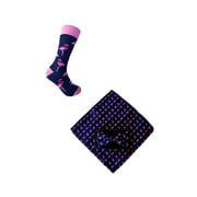 Novelty Men's Flamingo Pattern Socks with Bowtie and Pocket Square in Navy with Pink Color