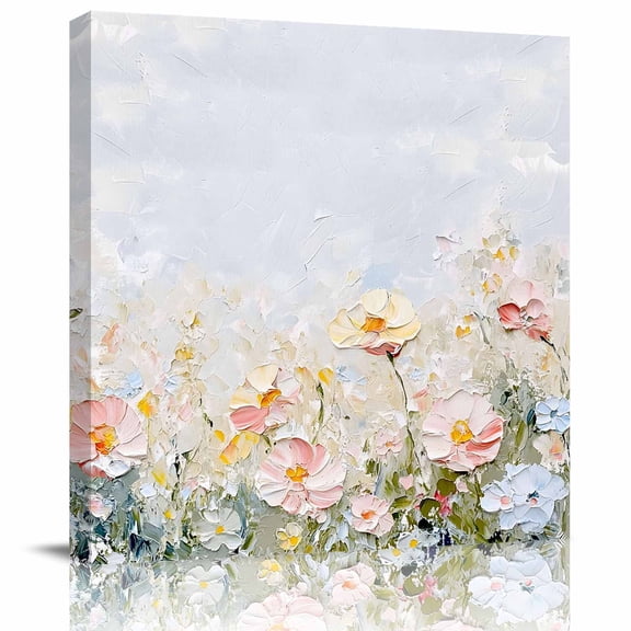 Wall Art Prints, Pastel Flower Blooms Framed Canvas Prints for Bedroom Living Room Bathroom Office, Abstract Art Oil Painting Floral Gallery Wrap Wall Art Poster for Gifts Home Decor 28"x28"