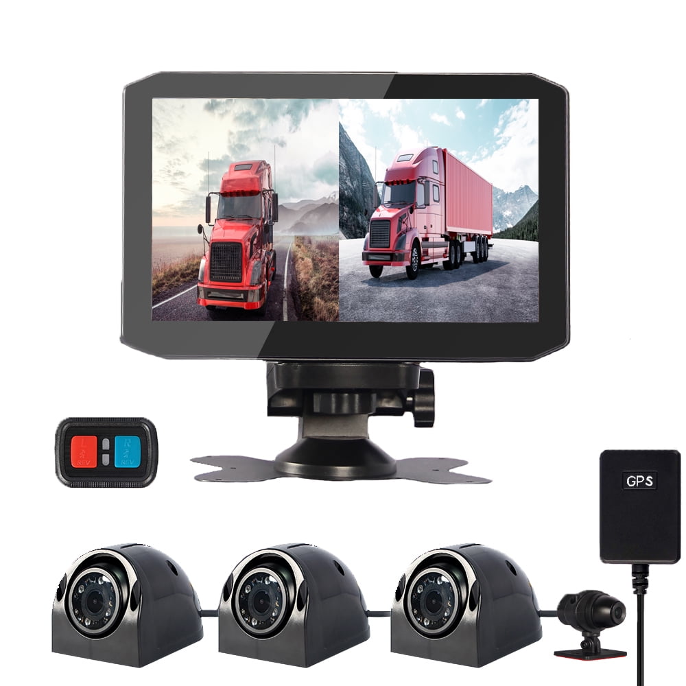 VSYSTO 4CH Dash Cam for Semi Trailer Truck Van Tractor, 7.0'' Monitor 2 Split Screen Video