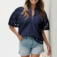 thumbnail image 2 of ORT Women's Summer Tops Dressy Casual Short Sleeve V Neck Buttons Hollow Out Lace Embroidered Blouses Shirts(Z2-Navy,XXL), 2 of 8