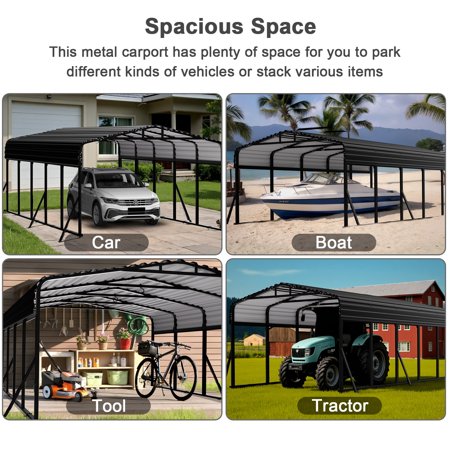Sylviera 12x25ft Heavy-Duty Metal Carport, Outdoor Car Port Canopy with Reinforced Iron Frame, All-Weather Shelter for Cars, Trucks & Boats, Easy Assembly