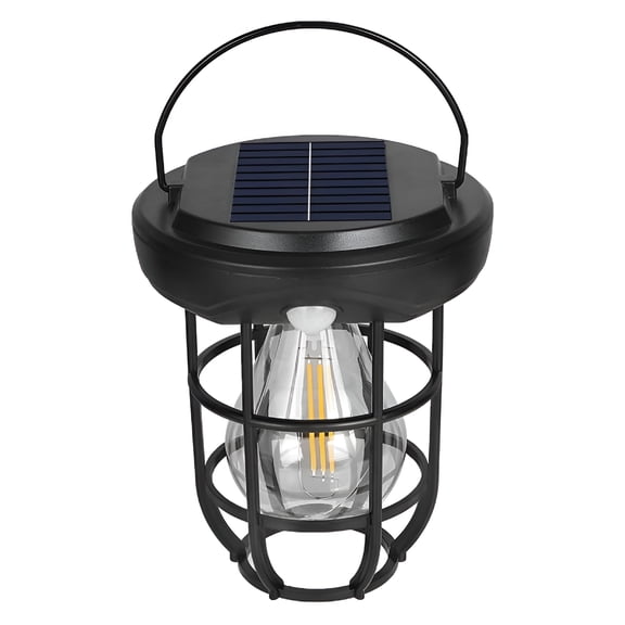 HIBIBUD Hanging Solar Lantern Lights with Shepherd Hook,Metal Waterproof Warm White Edison Bulb Lights for Garden Outdoor Pathway