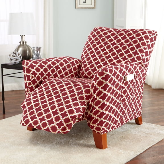 Great Bay Home Stretch Printed Washable Recliner Slipcover (Recliner, Burgundy)