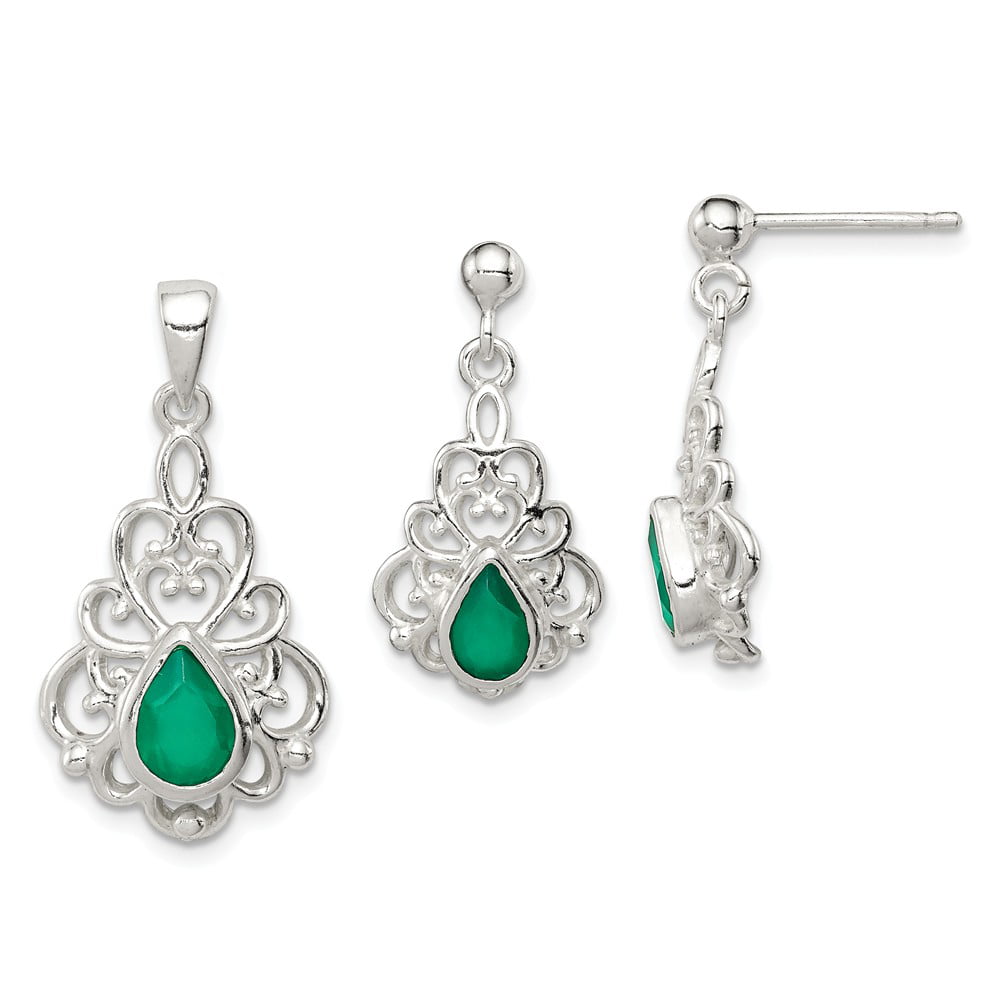 925 Sterling Silver Green Agate Stone Stud Earrings 