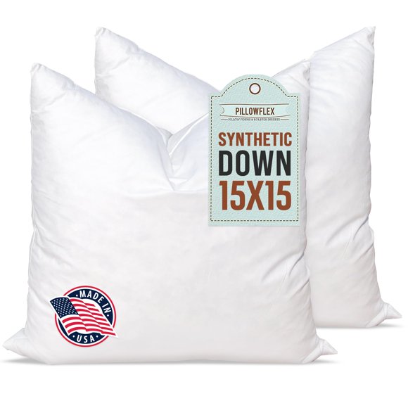 Pillowflex Synthetic Down Alternative Pillow Inserts for Shams - Comfy Pillows for Sleeping, Perfect Pillow & Best Sleeping Pillows, Handmade Down Alternative Throw Pillow Inserts - (15x15 Set of 2)