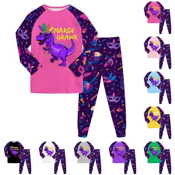 Pandaie 2-8Y Boys Girls Pajamas Set 2 Piece Kids Carnival Dinosaur Long Sleeve Sweatshirt Pullover Pants Cotton Fall Winter Cloths Outfits Black 2-3 Years