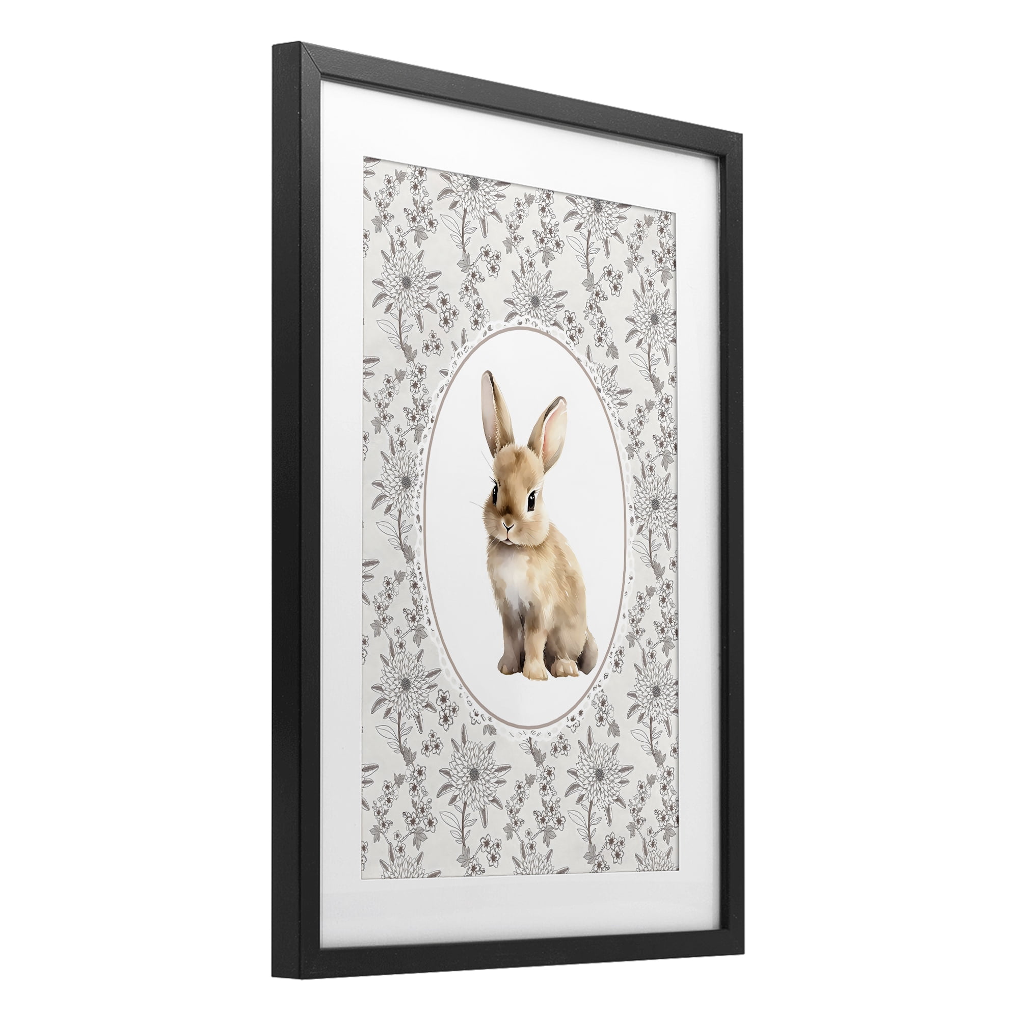 Stupell Industries Mauve Botanical Bunny Black Framed Print Under Glass, design by Ink Drop Loft
