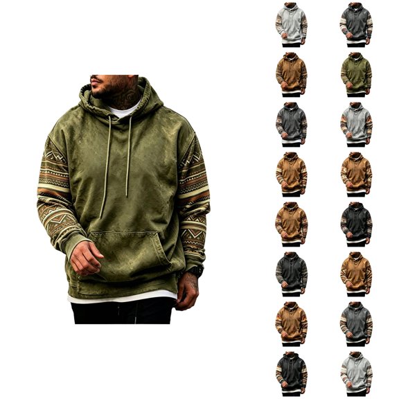 Western Hoodies for Men Long Sleeve Relaxed Fit Casual Hooded Sweatshirt with Pockets Vintage Cowboy Country Pullover Hoodie
