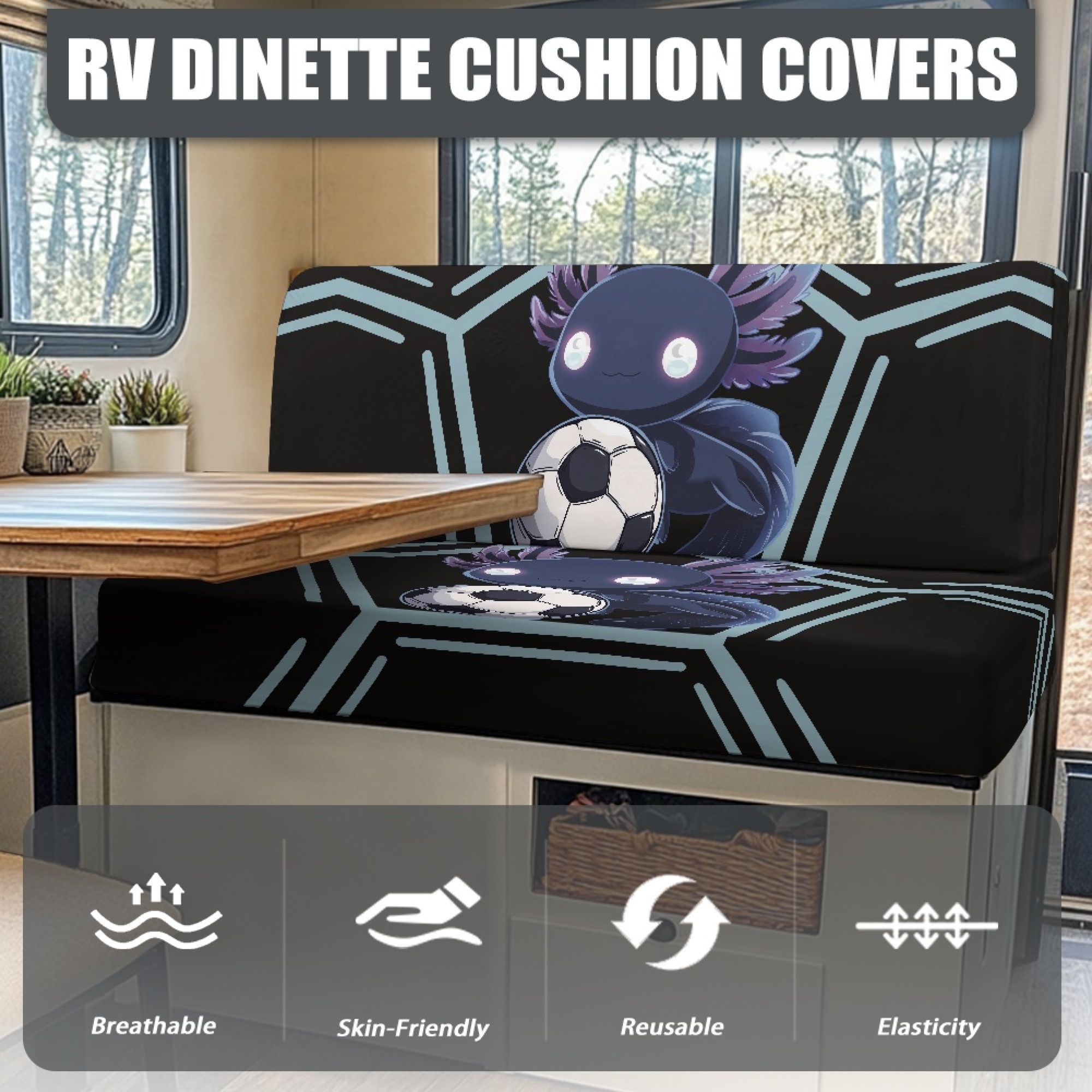 FOR U DESIGNS Axolotl Football Pattern 2 Pack RV Dinette Cushion Covers Washable Camper Cushion Slipcover Scratch-Resistant Sofa Chair Cover Camper Seat Covers Dinette Booth