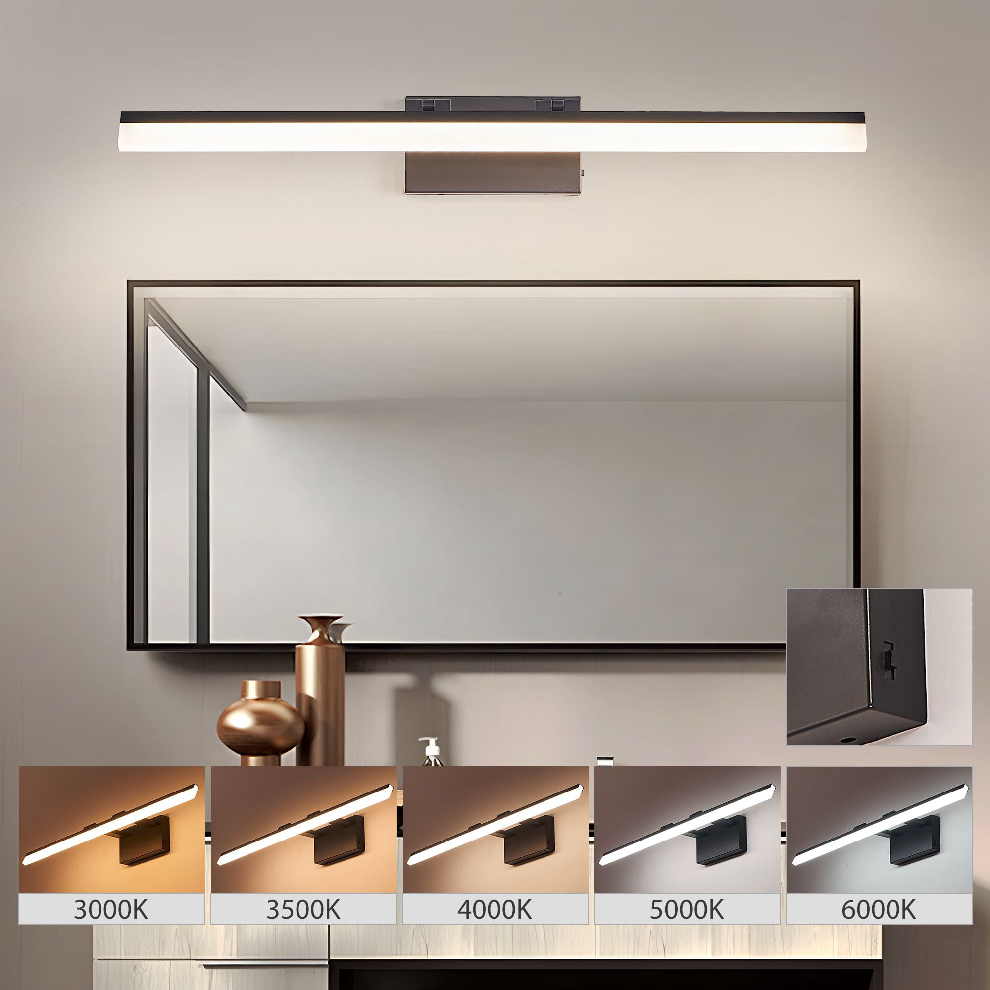 32-inch Modern LED Bathroom Vanity Light, Sleek Black Metal Wall Mount Fixture with 5-Color Temperature Options, Hardwired Mirror Light for Bathroom, Dressing Room & Sink Area