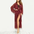 thumbnail image 2 of TFEOQRY Night Robe for Women Sexy Lace Tie Nightgown Long Sleeved Sleepwear Pajamas Robe Burgundy, 2 of 8