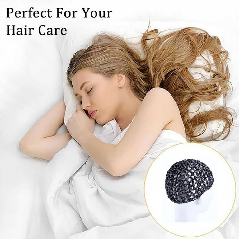 Pieces Crochet Hair Net for Sleep,Hairnets for Women Hair,Black