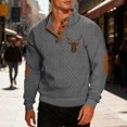 thumbnail image 2 of Wuxian Mens Pullover Sweatshirt Heavyweight Half Zip Stand Collar Knitted Color Block Cool Print Sweater Relaxed Fit Fall Winter Layering Warm Coats Tops Dailywear,Grey,XXL, 2 of 4