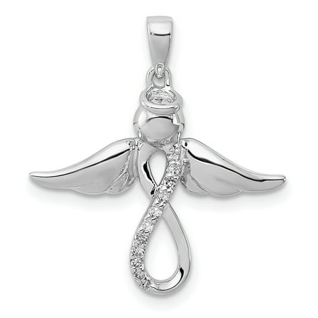 925 Sterling Silver Rhodium Plated Diamond Angel Shaped Pendant