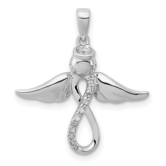 925 Sterling Silver Rhodium Plated Diamond Angel Shaped Pendant